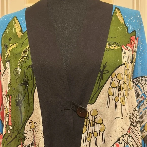 Chico’s Colorful Kimono Cardigan with Artistic Printq - Picture 2 of 5